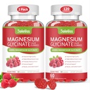 Magnesium Glycinate Gummies 600mg, Suikervrije Kauwbare Magnesium Glycinate met vitamine D, B6, en CoQ10 Ondersteuning Slaap, Ontspanning, Stress Relief, en Kalm Mood voor volwassenen 120 Gummies (2 Pack)