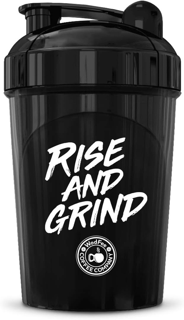 MIXT Energy Rise and Grind Shaker Bottle, 16 oz. Shaker Bottle, BPA Free & Lid Mixing Technology (16 oz, zwart)