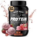 Black Magic Protein Powder - New Look - Whey, Egg, and Casein Complex with Enzymes & MCT Powder - Pre Workout and Post Workout - Strawberry Ice Cream Protein Powder - 24g Protein - 2 LB...