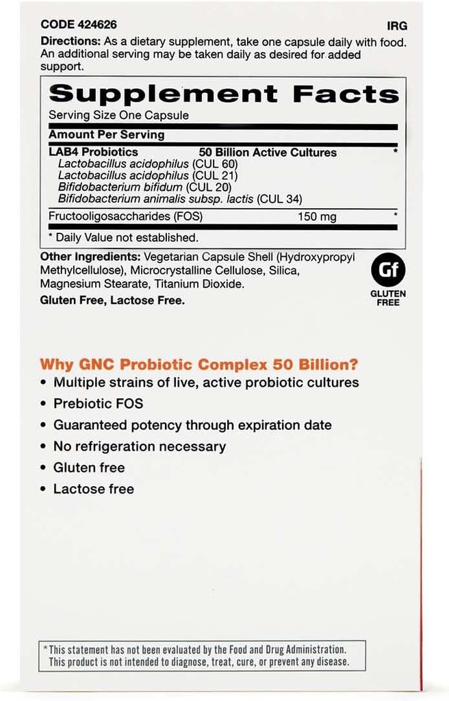 GNC Probiotic Complex met 50 miljard CFU, Twin Pack, 30 capsules per fles, Dagelijkse Probiotische Ondersteuning