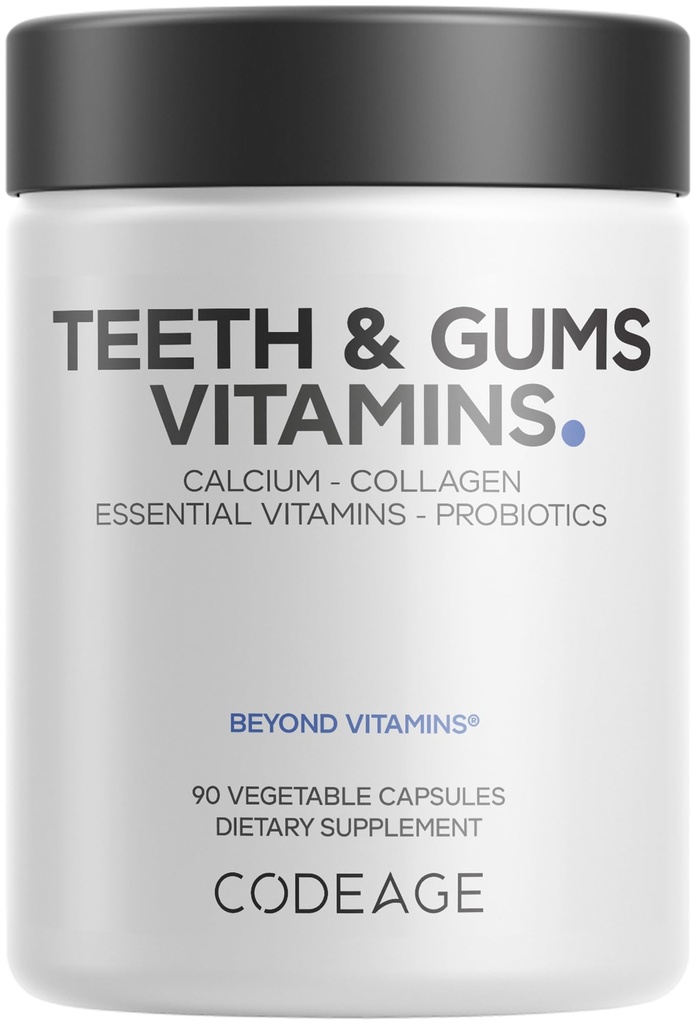 Codeage Tanden & Gums Vitaminen + Orale Probiotica Supplement voor Mond - Whole Food Calcium, Collageen, Kalium, Vitamine C, D3, K2, Zink Mondverzorging & Dental Multivitamine Supplementen - 90 Capsules