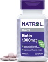 Natrol Beauty Biotin 1000mcg, Dieetsupplement voor gezond haar, huid, nagels en energie Metabolisme, 100 tabletten, 100 dagen levering (verpakking van 12)