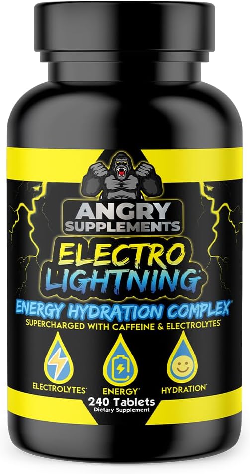 Angry Supplementen Electro Lightning Energy Hydration Complex Electrolyte Tablets - Hydrate met Calcium, Magnesium, Natrium, Kalium & Cafeïne Pillen (240ct, 120 Day Supply)