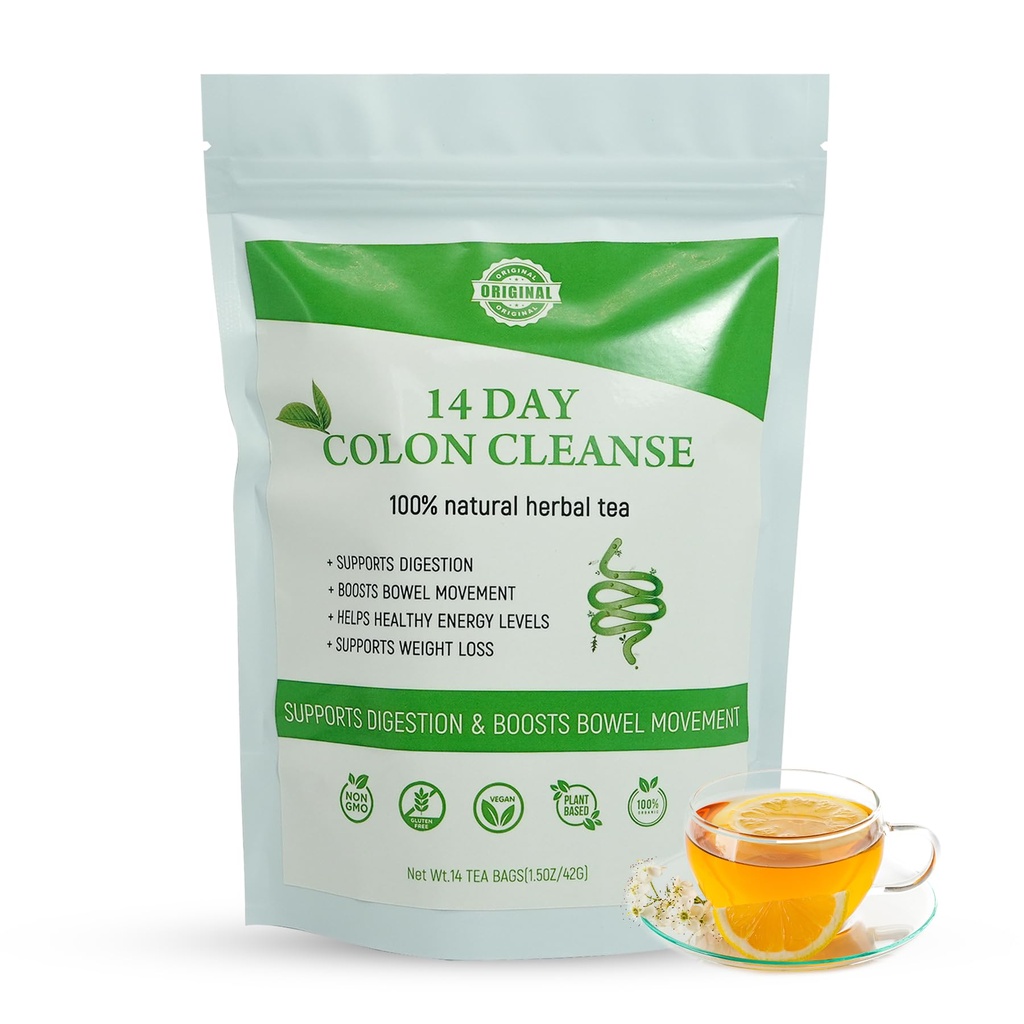 Laicuherb Biologische 14 dagen Colon Reinigen Thee voor lichaamsreiniging & detox, Natuurlijke Colon Detox Thee met kruiden Blend voor mannen & vrouwen Digestieve Gezondheid & gental Gut Cleanse, Cafeïnevrij