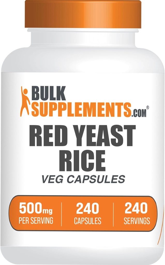 BulkSupplements.com Red Yeast Rice Capsules - Red Yeast Rice Supplement, Herbal Supplement - Vegan, 1 Capsule per Serving, 240 Veg Capsules (Pack of 1)