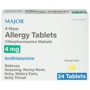 MAJOR 4 uur Allergie tabletten - Chlorfeniramine Maleaat 4 mg - Antihistamine - 24 Tellen (1 Verpakking)