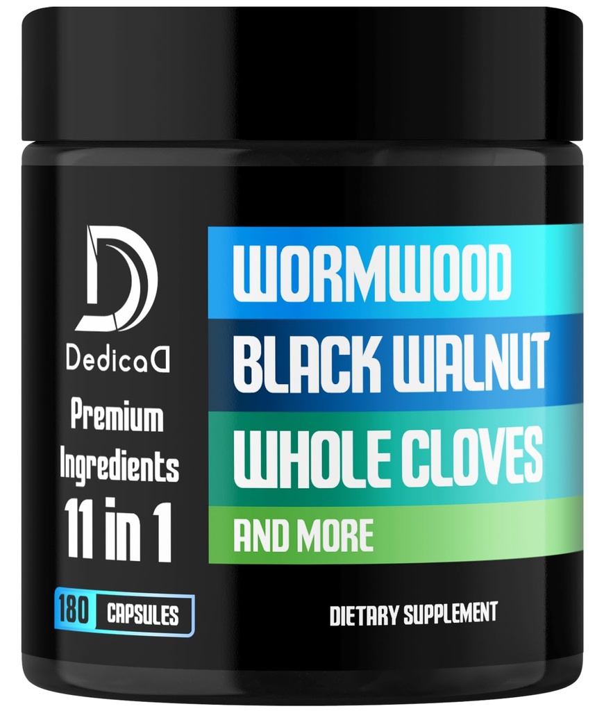 11in1 Wormwood Capsules - 180 Capsules Geextracteerd uit Zwarte Walnoot, Kruidnagels, Gember, Kurkuma, Apple, Berberine HCl & More - Ondersteuning immuunsysteem gedurende 3 maanden