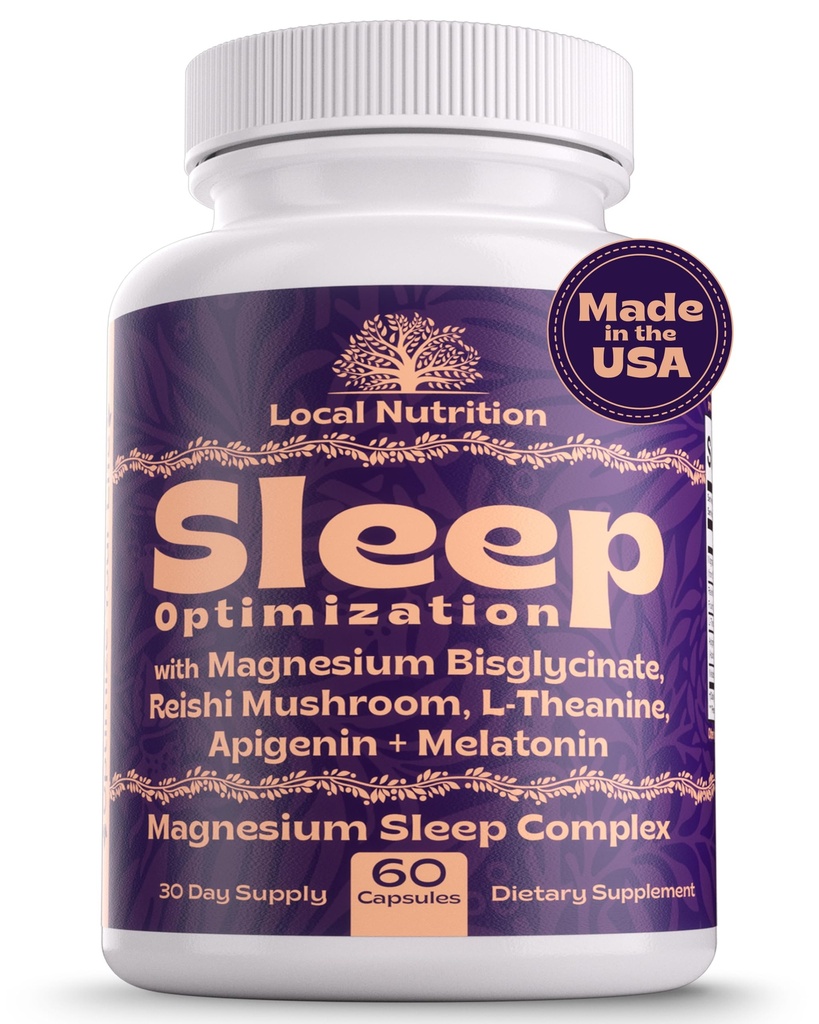 Natuurlijke slaaphulp met Magnesium Glycinate 500mg Reishi Mushroom 350mg L-Theanine 300mg Apigenin 50mg Melatonine 3mg - Magnesium Slaapsupplement voor diepe slaap, slaapondersteuning - 60 Capsules Made in USA
