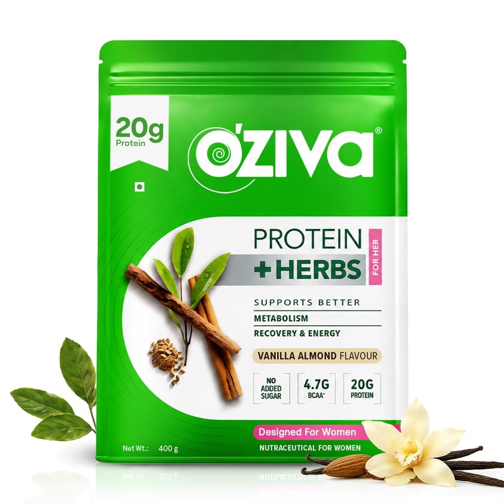 OZiva Protein & Herbs for Women, No Added Sugar, Vanilla Almond, 400g