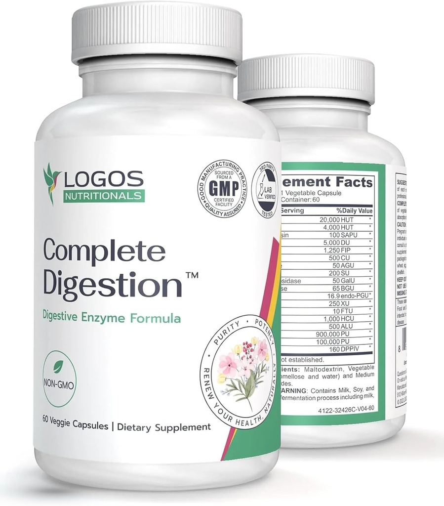 Vegan Digestieve Enzymen Capsules voor Digestieve Gezondheid - Ondersteuning Gut Health voor vrouwen en mannen, Super Enzymen Ondersteuning Immuniteit en Verlichting Ontsteking - Non-GMO, 60 Capsules
