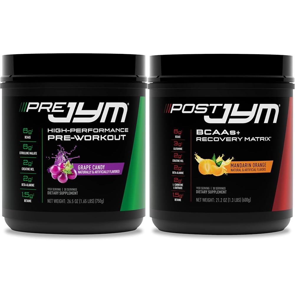 Pre JYM Grape Candy Pre Workout Powder en Post JYM Active Matrix Post-workout Supplementen Bundle, 30 Servers Elk