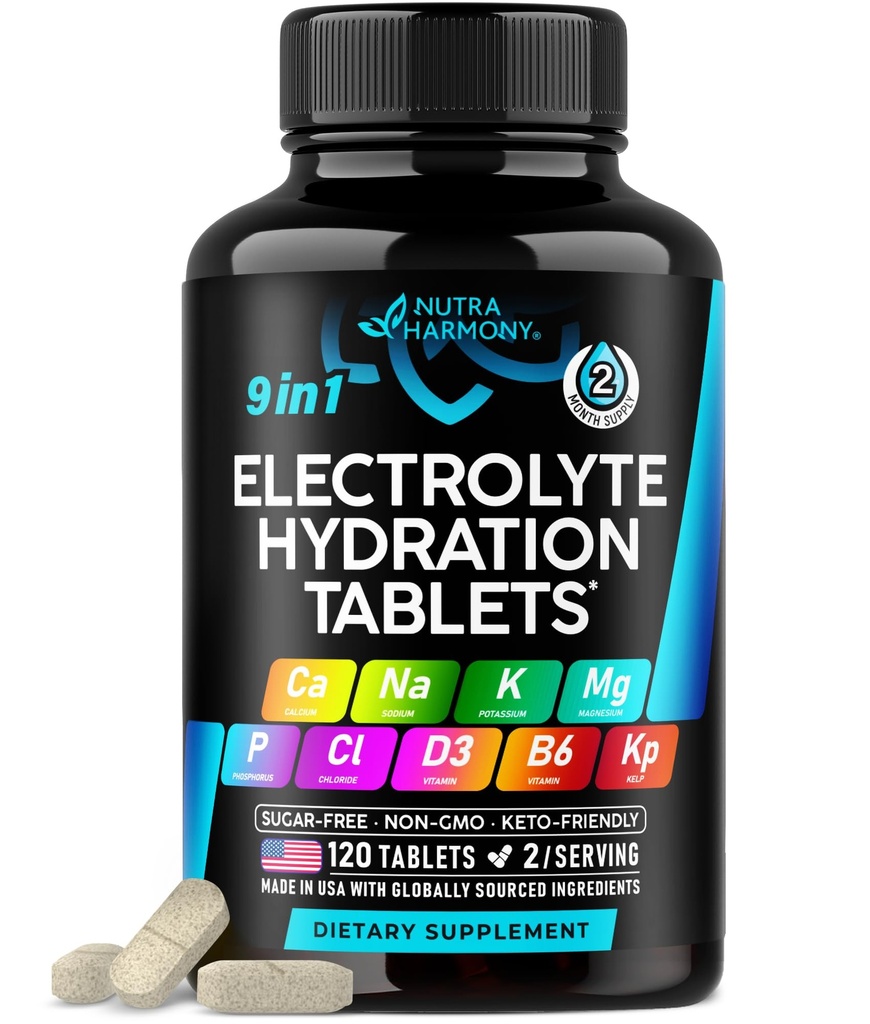 Elektrolyten - Electrolyten Tabletten met Magnesium, Natrium, Kalium, Chloriden, Vitaminen D3 & B6, Kelp Poeder - Zoutpillen - Made in USA - Orale tabletten als Capsules - Vegan & Keto Friendly - 120 Tabs