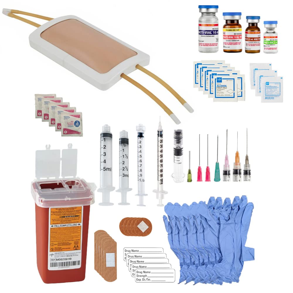 Anatomy Lab Venipunctuur Training Kit met Draagbare Simulatie Arm Pad Model IV + Aanvullende Injectie Skill Supplies Kit Klinische Nursing Training, 65 stuk Bundle
