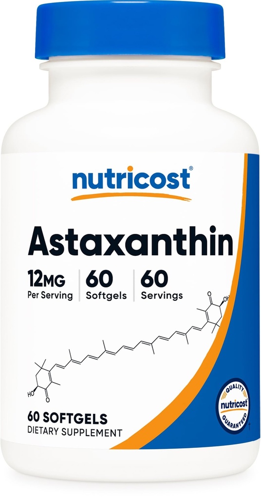 Nutricost Astaxanthine 12mg, 60 Softgels - non-GMO en glutenvrij (2 maanden voorraad)
