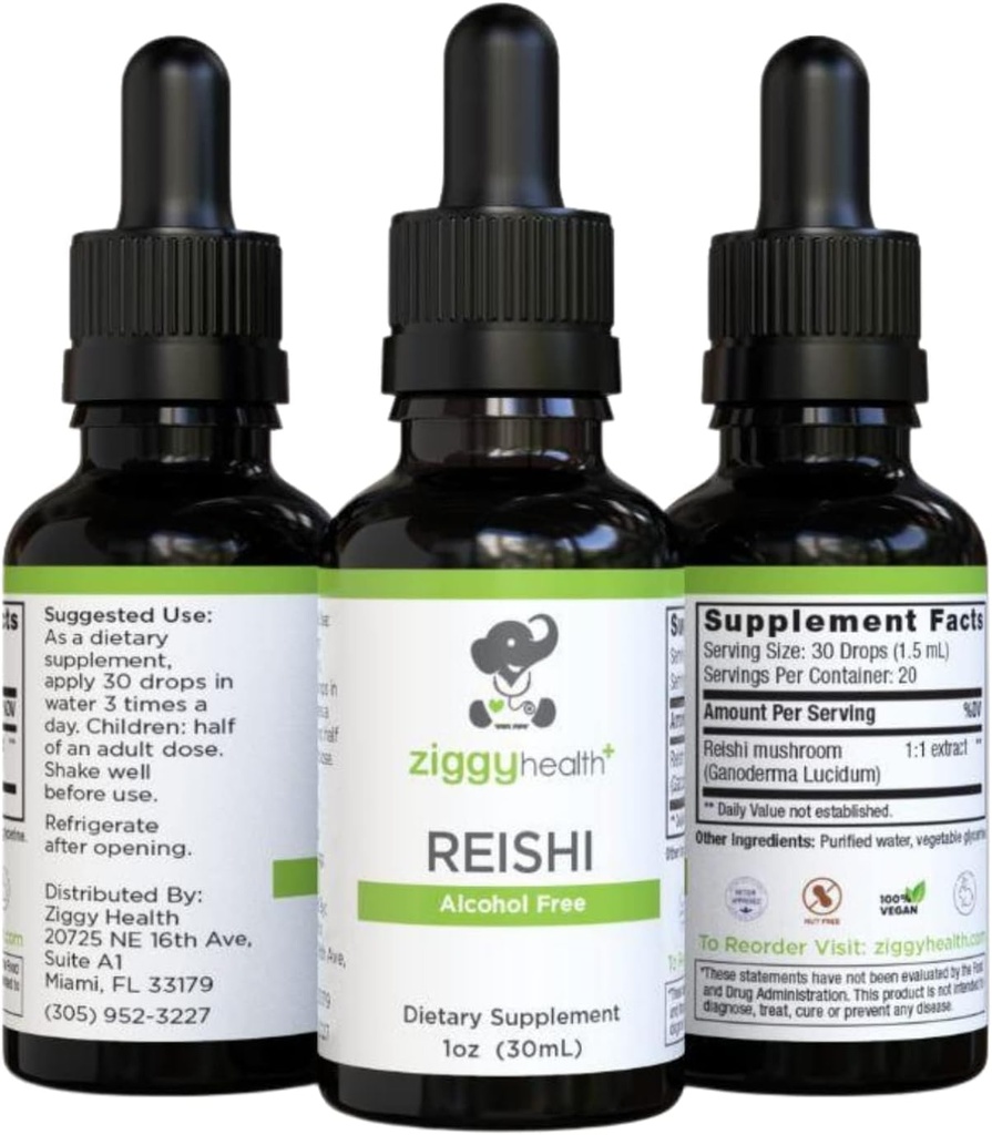 Reishi Mushroom Extract - Liquid Tinctuur - Supplement voor Immunity Defense & Brain Ondersteuning, Ondersteuning Gezonde Lever Functie, Energie Booster, & Slaap beter, 1oz door Ziggy Health