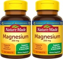 Nature Made Magnesium Oxide 250 mg, Dieetsupplement voor spier-, hart-, bot- en zenuwgezondheidsondersteuning, 100 tabletten, 100 dagen levering (verpakking van 2)