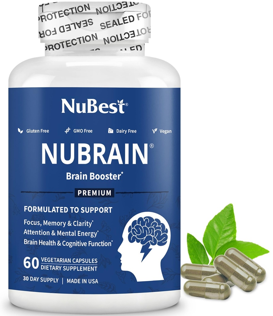 NuBrain Booster - Brain Supplement for Brain Booster, Memory, Focus & Clarity Support with St. John