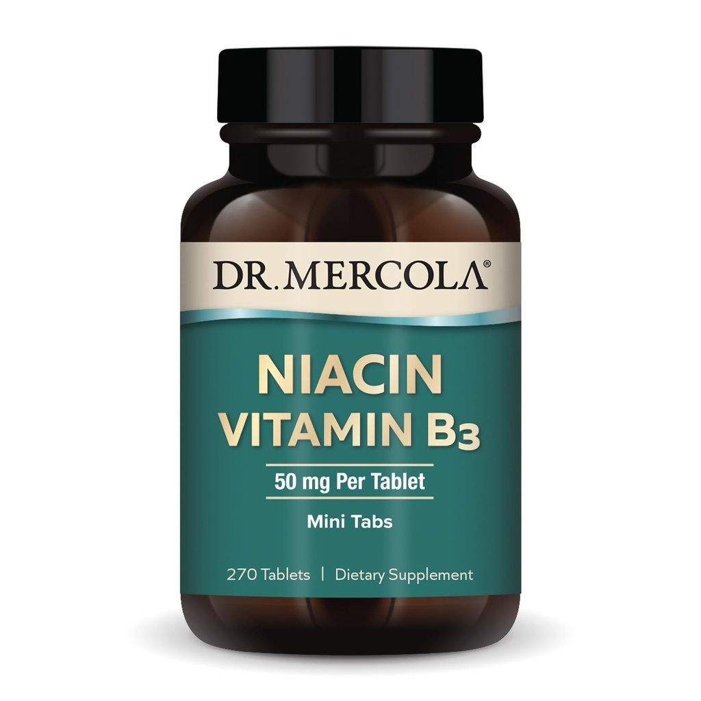 Dr. Mercola Niacin Vitamine B3, 90 porties (270 tabletten), Dieetsupplement, Mini Tabs, Essentiële B Vitamine, Non-GMO