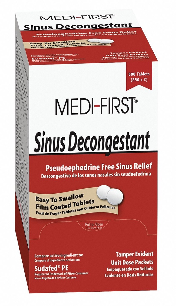 Medique producten Medi-First 80933 Sinus Decongestant, 100-packets van 1 (Verpakking kan variëren) , Rood