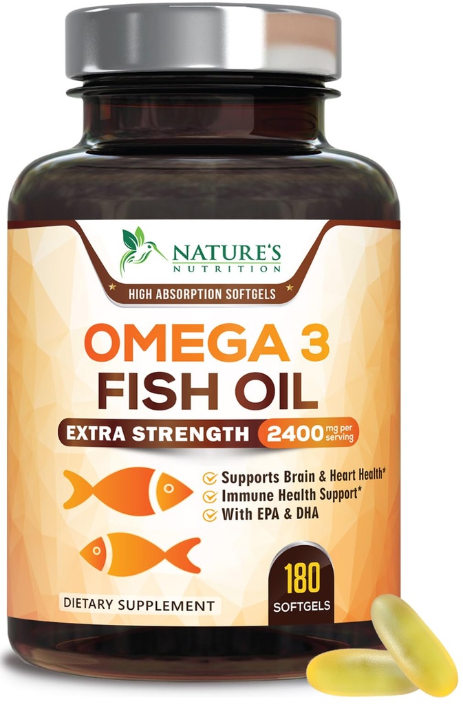 Omega 3 Fish Oil 2400 mg Triple Strength EPA & DHA vetzuren voor hart, hersenen & gezamenlijke ondersteuning 