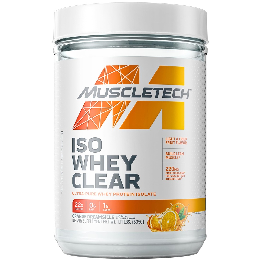 MuscleTech Whey Protein Powder Clear Wei Protein Isolaat Wei Isolaat Proteine Powder for Women & Men Clear Protein Drink 22g Proteïne, 90 Calorieën Orange Dreamsicle, 1.1lb (19 Servings)