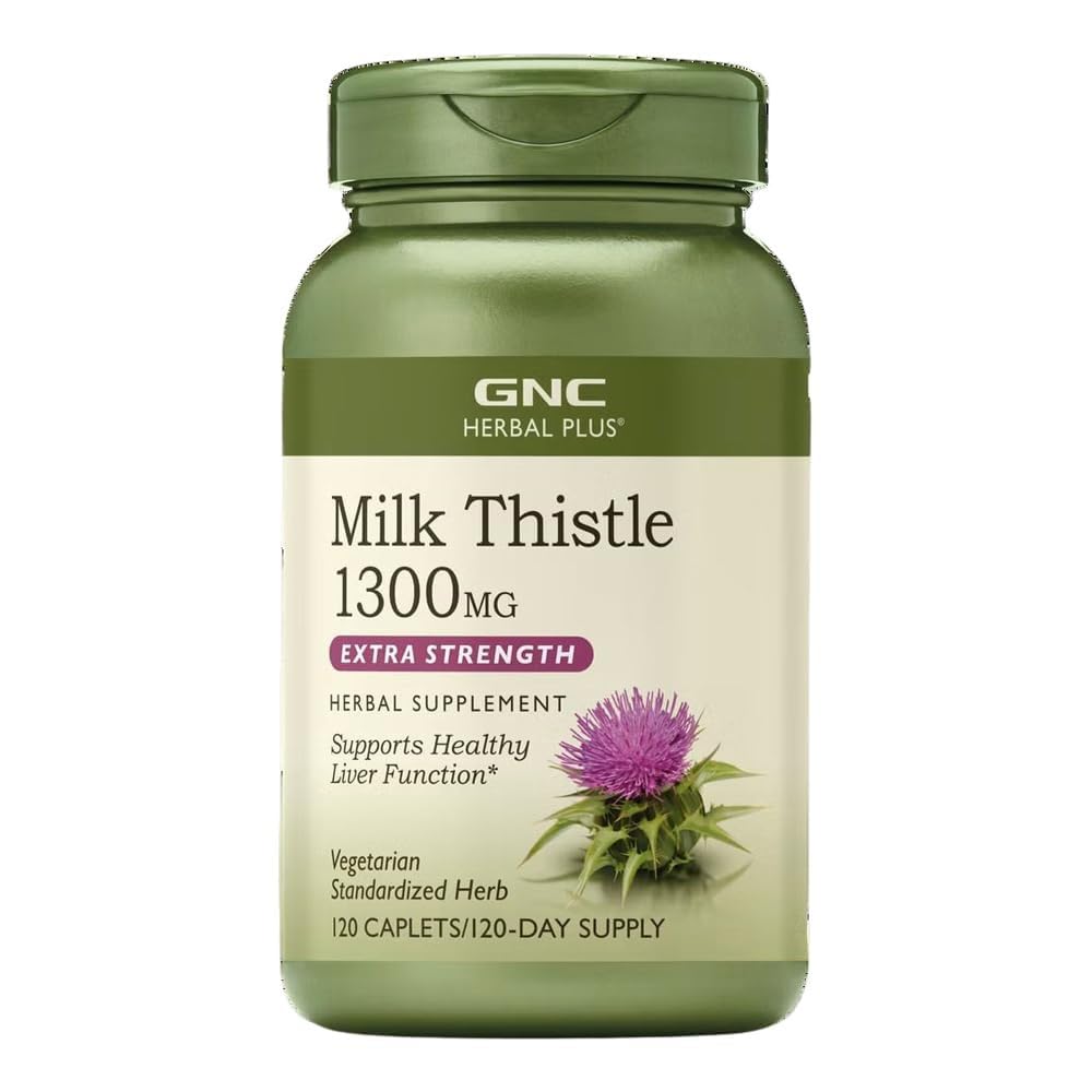 GNC Herbal Plus Melkdistel 1300mg supplement, extra sterkte, vegetarisch, ondersteunt gezonde leverfunctie, 120 porties