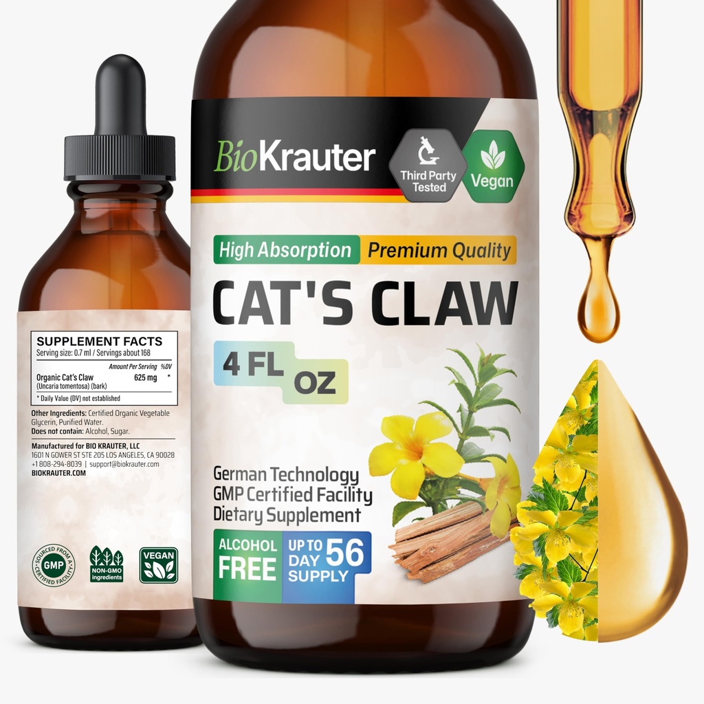 BIO KRAUTER Kattenklauw Tinctuur - Liquid Cats Claw Herb for Immune Support - Alcohol & Sugar Free - Vegan Drops 4 Fl.Oz.