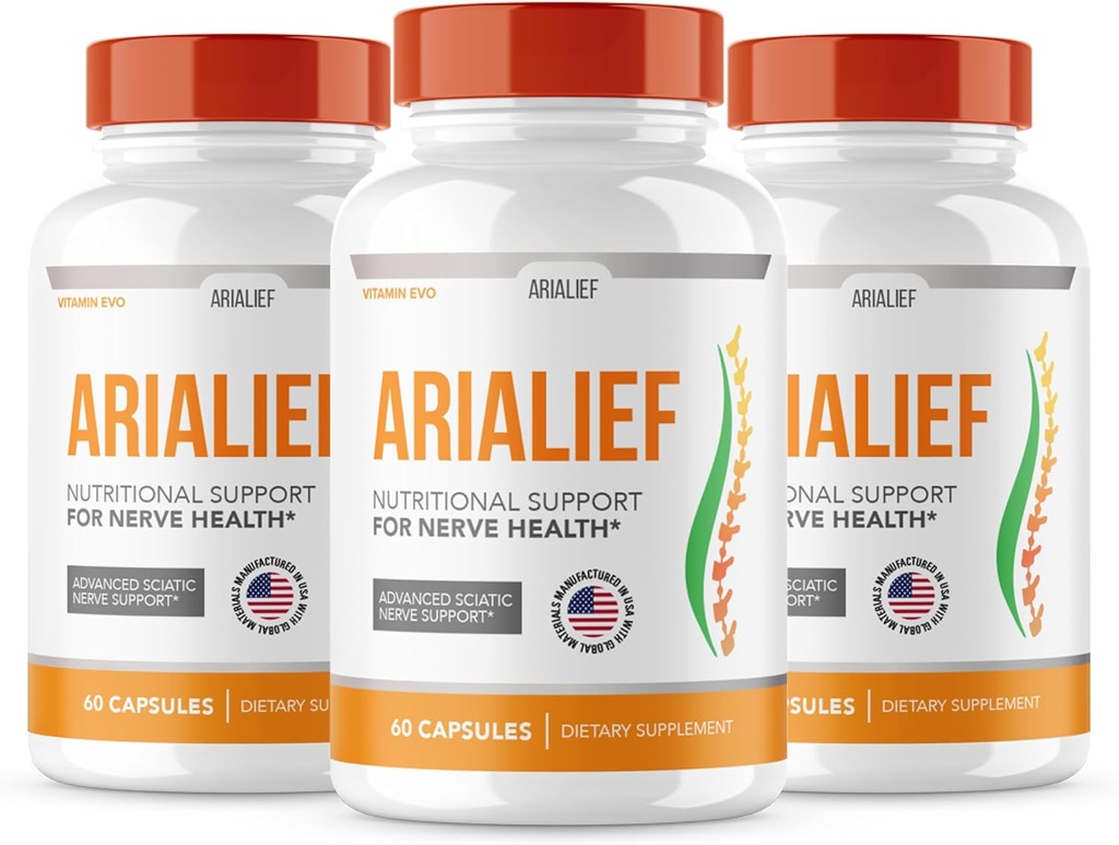(3 PACK) Arialief Sciatica Zenuw Support, Arialeaf Advanced Nerve Health, Arialeaf Prime Palm Sciatica, Aria Leaf Primpalm Aria Lief, Nerve Relief Supplement Sciatic Soothing (180 Capsules)