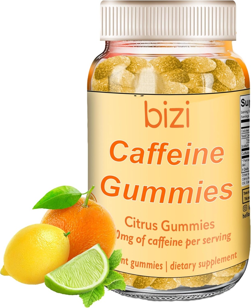 Bizi Cafeïne Gummies voor mannen en vrouwen, energiesupplement voor Boost Focus, Cafeïne Gummies voor volwassenen, 30mg Cafeïne per Gummy, Citrus Flavor (60 ct)