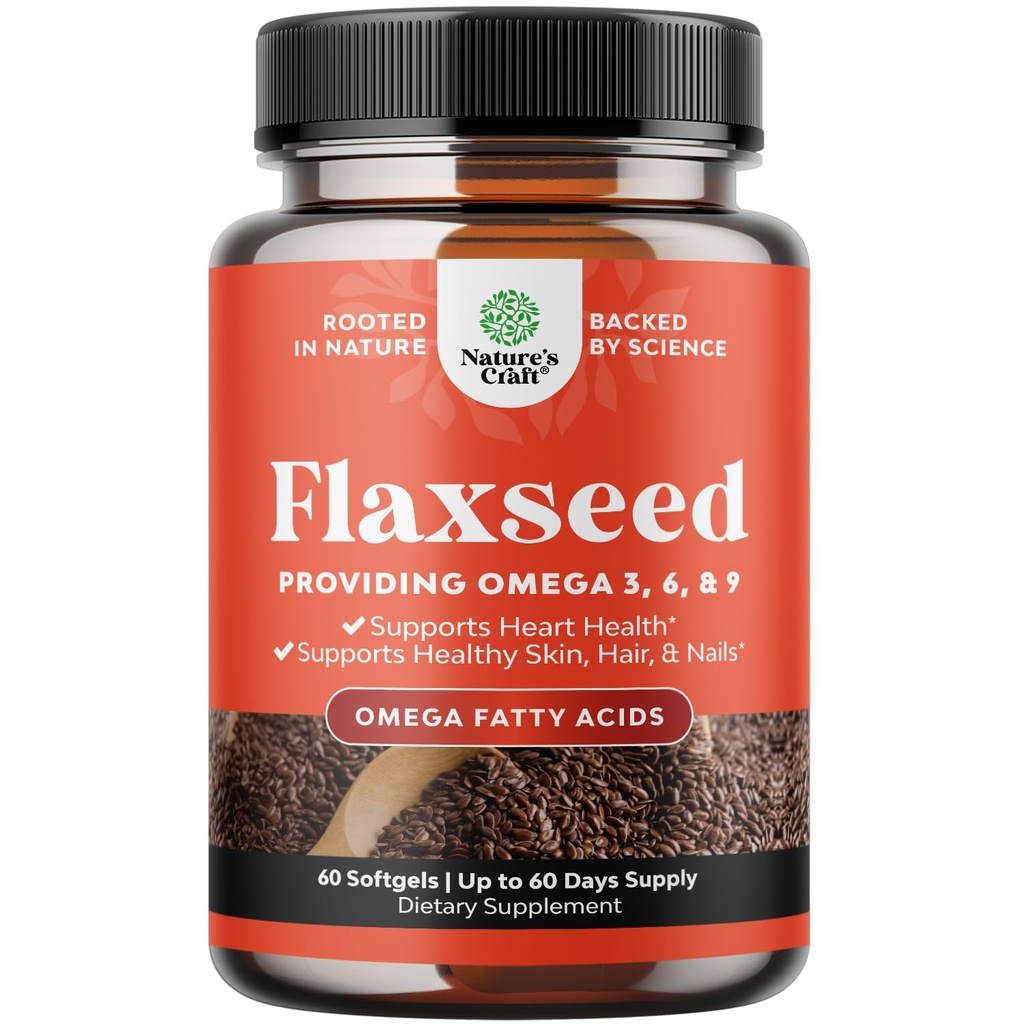 Vlaszaadolie 1000mg Softgels - Hoge potentie Vlaszaadolie Softgels voor hartgezondheid Vertering en Hersenondersteuning - Koud geperst biologisch Vlaszaad Het leveren van plantaardige Omega 3 6 9