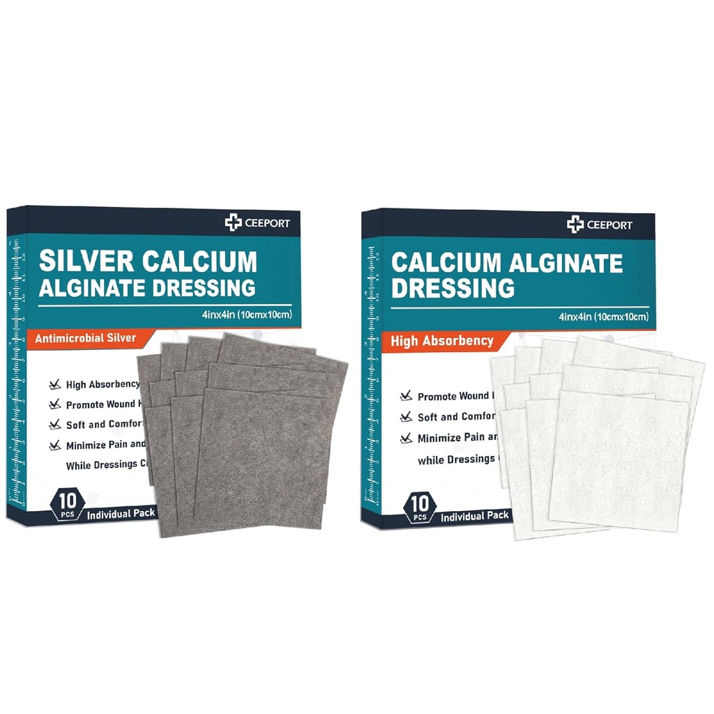 Silver Calcium Alginate Dressing(4 "x 4" 10 stuks) +Calcium Alginate Dressing (4 "x 4" 10 stuks)