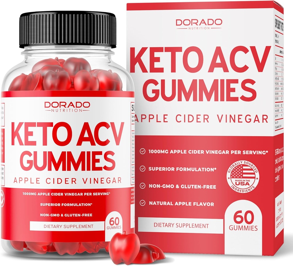 Keto ACV Gummies Geavanceerd gewichtsverlies - 1000mg Keto Gummies (ACV voor gewichtsverlies en buikvet) Fat Burning - Delicious Apple Flavor - Non-GMO, Veganist, Third Party Tested - USA Made (60 Count)