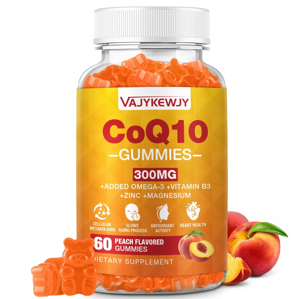 Suikervrije CoQ10 Gummies 3000 mg - Plus Omega-3, Vitamine B3 & Zink, Hoge Absorptie Co-enzym Q10 Supplementen voor Cellular Energy & Antioxidant Support, Vegan 60 Tel.