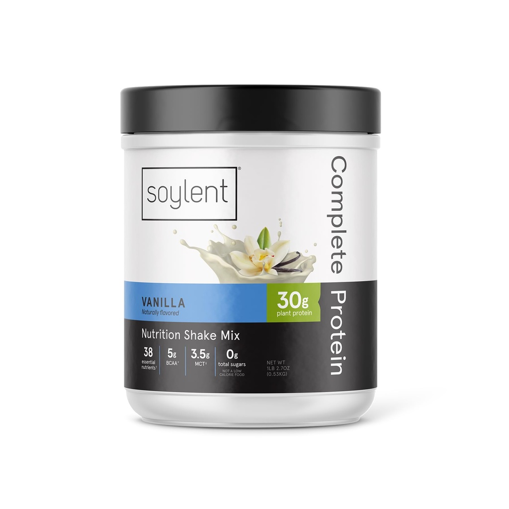Soylent Complete Protein Powder, Vanille, 30g Protein Shake for Muscle Growth and Recovery, BCAA's, DHA, MCT, 28 Vitaminen & Minerals, Zero Sugar, Gluten Free, Vegan - 1,25lb