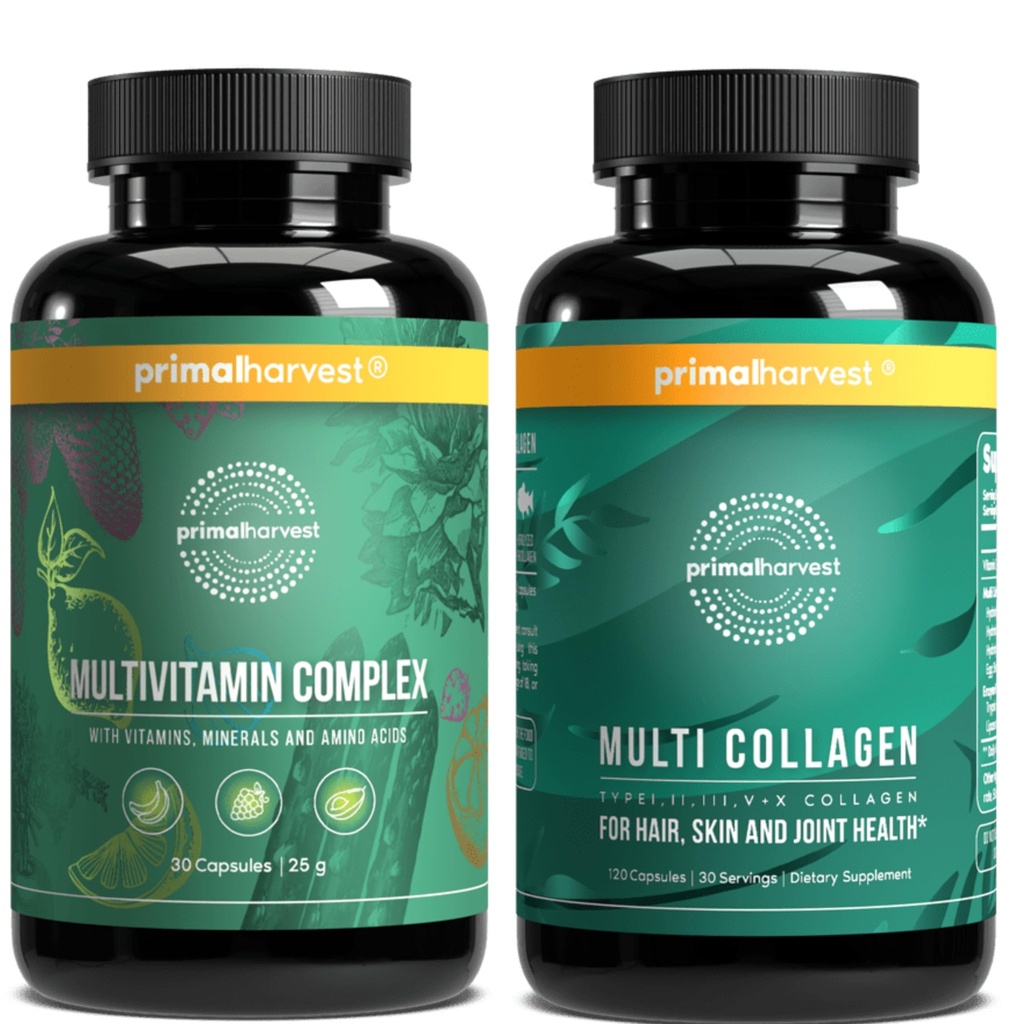 Primal Oogst Primal Mind Brandstof & Multivitamine Supplementen voor vrouwen en mannen Multi Vitamine Capsules en Mind Fuel Pillen Bundel