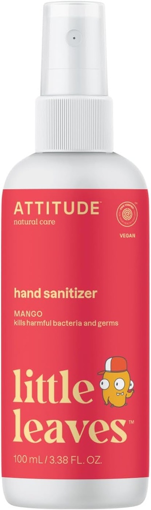 ATTITUDE Hand Sanitair Spray voor kinderen & volwassenen, EWG Geverifieerd, Reisgrootte, Dermatologisch Getest, Plant en Mineral Based, Vegan, Mango, 3,5 Fl Oz (Spray Bottle)
