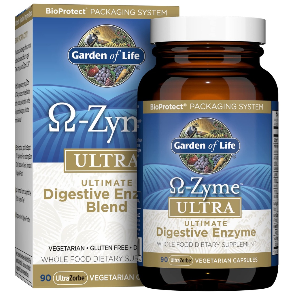 Life Garden 21 Krachtige spijsverteringsenzymen met Papain, Bromelain, Lipase, Plus Gember en Kurkuma - Omega-Zyme Ultra, Enzymen voor spijsvertering Dieetsupplement, Vegetarisch, 90 Capsules