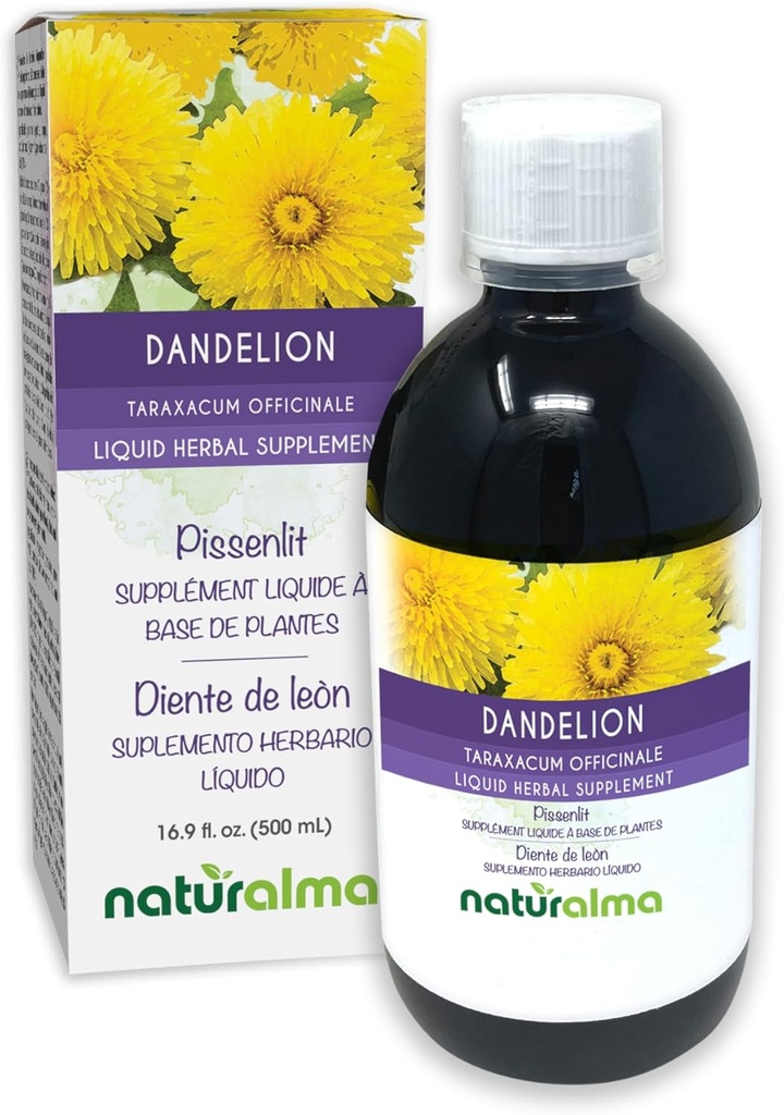 Naturalma Dandelion (Taraxacum officinale) Wortel en kruid Alcoholvrije Tinctuur - 16,9 fl oz Liquid Extract in druppels - Kruidensupplement - Veganistisch