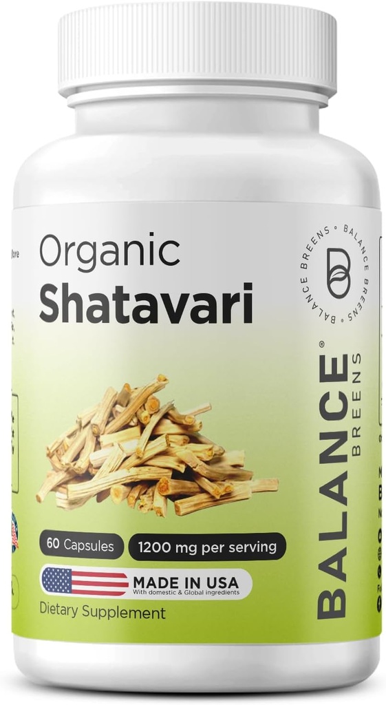 Biologische Shatavari 1200mg, 60 Capsules - Borstvoeding Ondersteuning Vitaminen, Hormonale Balans voor Vrouwen, Asperges Racemosus Root
