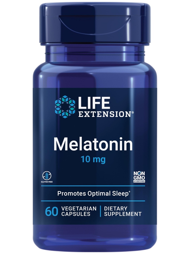 Levensverlenging Melatonine, 10 mg, gezonde dosis, onze hoogste beschikbare dosering, voor slaapondersteuning, gezonde immuunrespons, oxidatieve stressverdediging, vegetarisch, 60 capsules