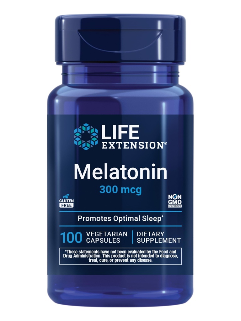 Levensverlenging Melatonine, 300 mcg, Zachte Slaap Ondersteuning, Gezonde circadiane Ritmes, Cellular Defense, Gluten-Free, Niet-GMO, Vegetarisch, 100 Capsules