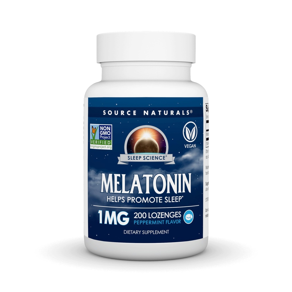 Source Naturals Melatonine, helpt slaap te bevorderen*, 1 mg - 200 Peppermint Flavored Lozen