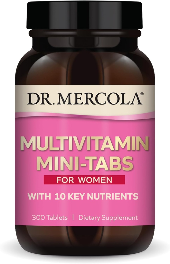 Dr. Mercola Multivitamine Mini-Tabs voor vrouwen, 30 porties (300 tabletten), met 10 belangrijke voedingsstoffen, Ondersteunt Optimale Vrouwen Gezondheid, Non-GMO