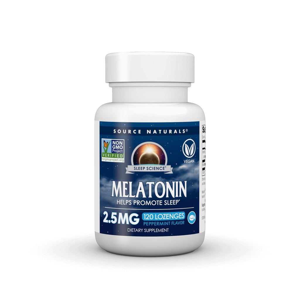 Bron Naturals Slaapwetenschap Melatonine, helpt slaap te bevorderen* - NONGMO Gevalideerd - 2.5mg - 120 Peppermint Lozen