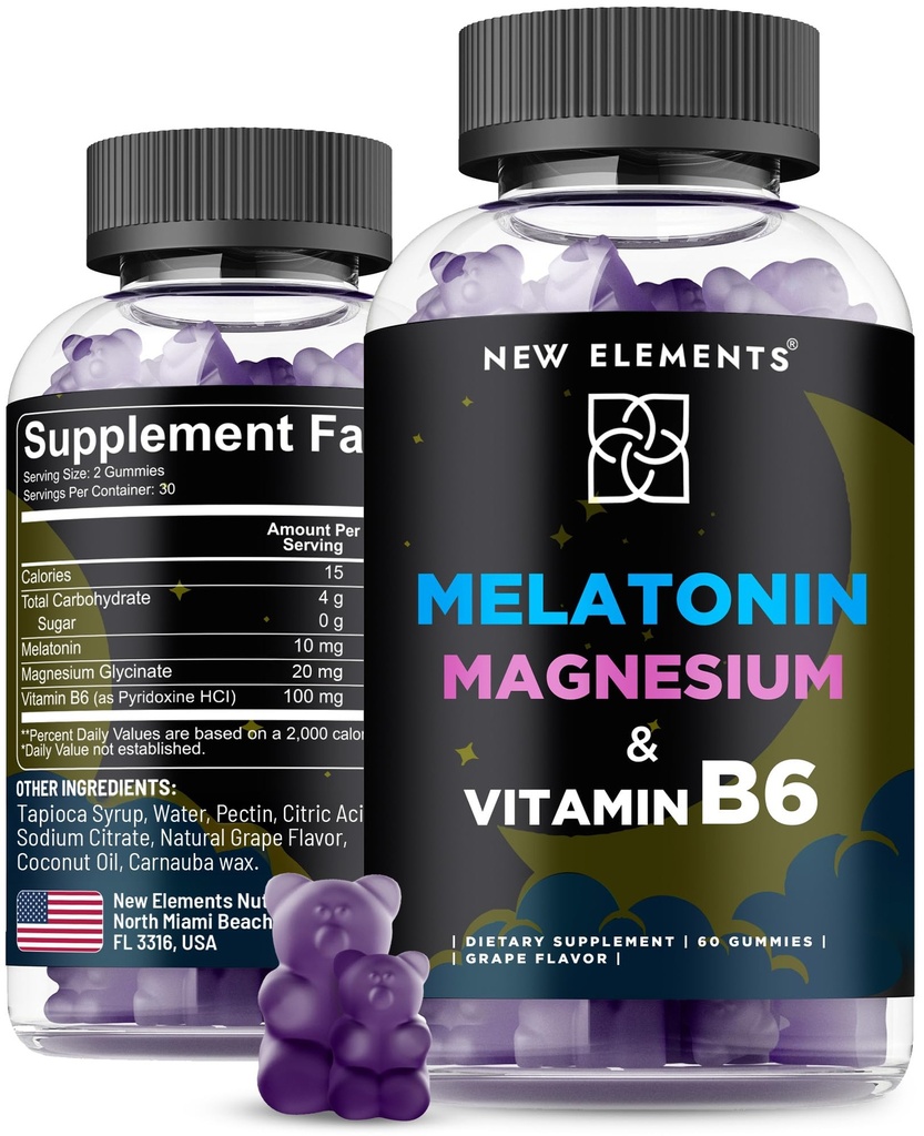 Nieuwe elementen Melatonine Gummies 10mg met Magnesium Glycinate & Vitamine B6 