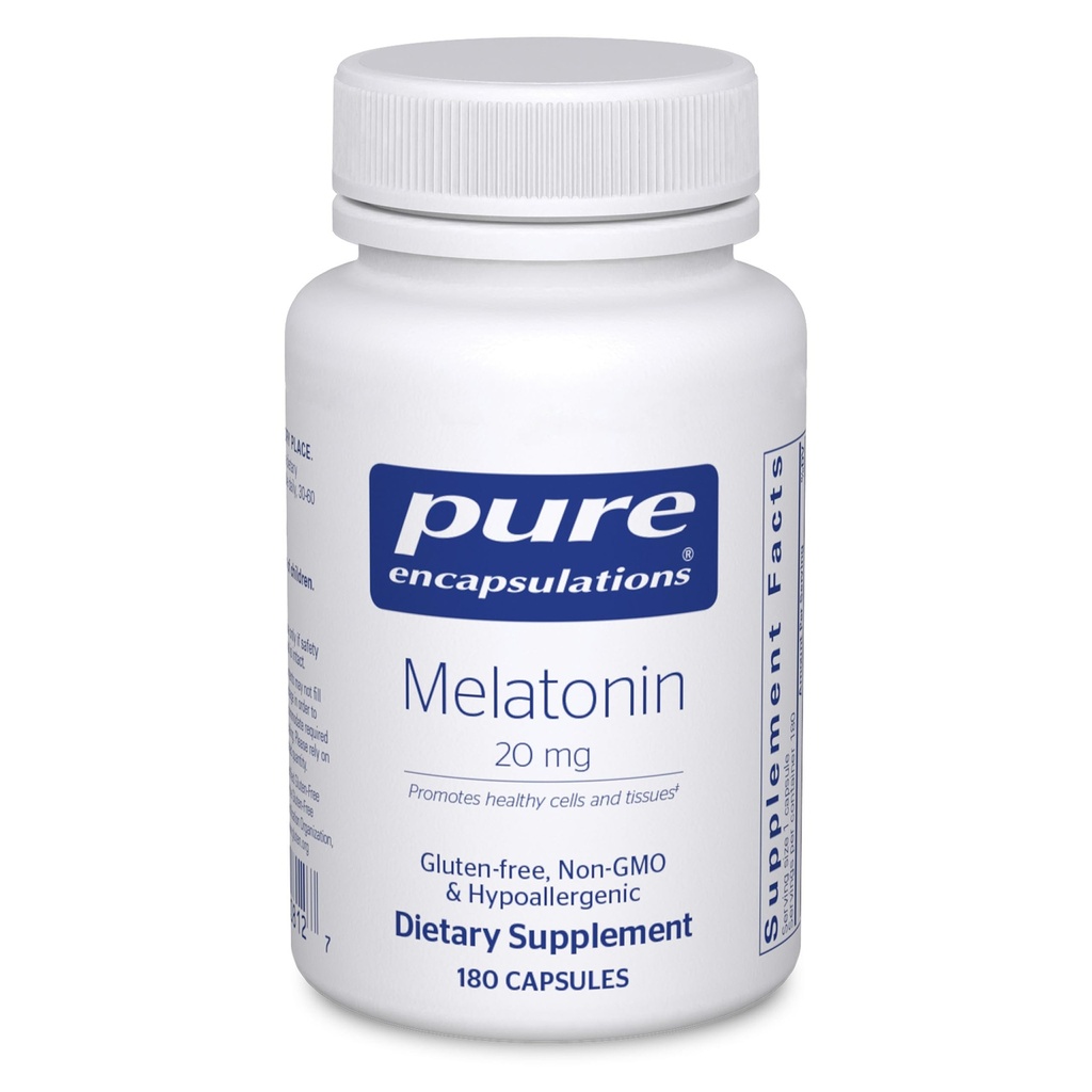 Pure Encapsulations Melatonine 20 mg - Niet bedoeld voor slaapondersteuning - voor immuunsysteem en gezonde cellen - 99,5% Zuiverheid Melatonine - Glutenvrij & niet-GMO - 180 capsules