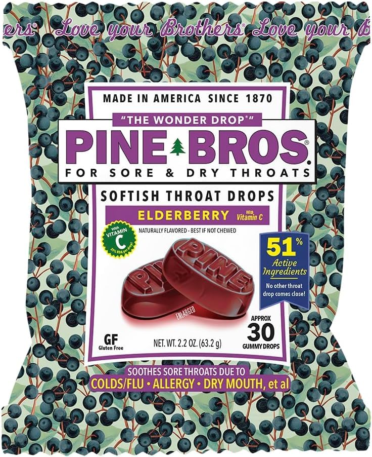 Pine Bros. Gummy Sore Throat Softish Drops 30 Count (Approx) (Pack of 1, Vlierbes)