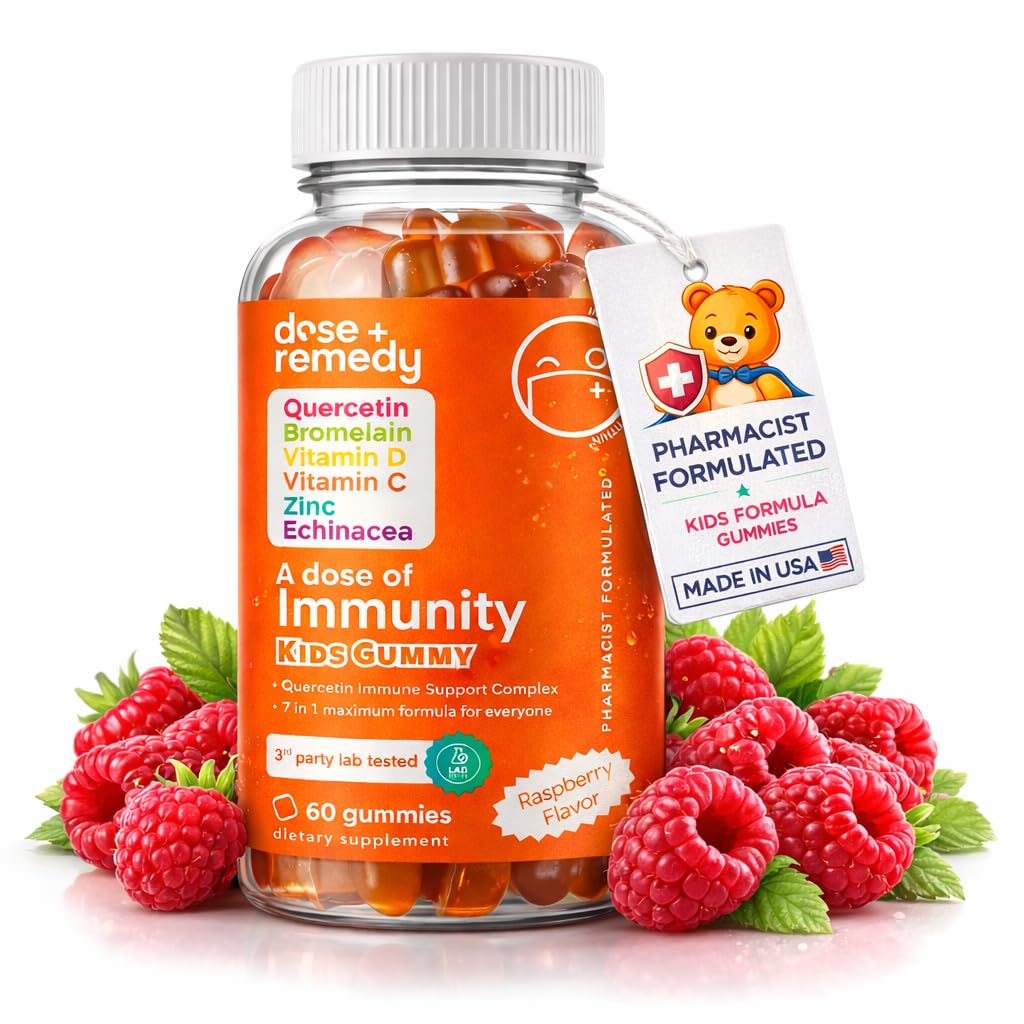 Een dosis van kinderen Immuniteit Ondersteuning Gummies - Dagelijks Immuun Booster Supplement Quercetin Gummies voor kinderen met vitamine B complex, vitamine C, zink, vitamine D, quercetin Bromelain, Echinacea - 60 Tellen