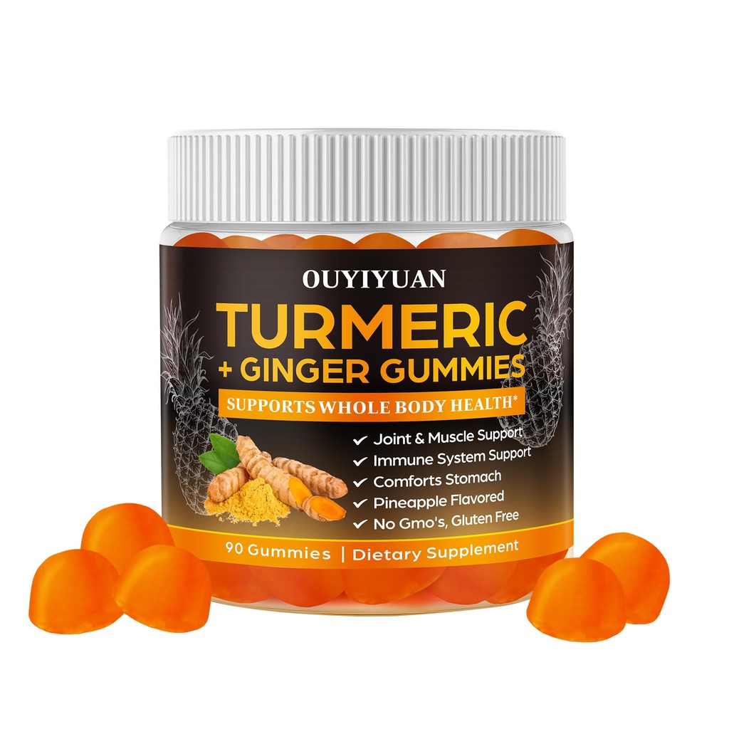 Kurkuma Gummies, Joint & Muscle Relief + Immune Support, Natuurlijke Ananas Smaak, Non-GMO Glutenvrije, 90 Gummies