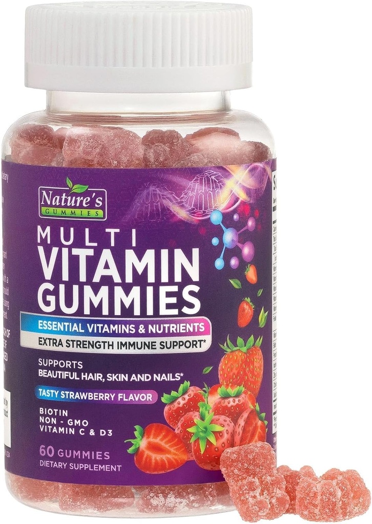Multivitamine Gummies voor volwassenen - Complete Multivitamine Gummy voor vrouwen & mannen - Essentiële Vitaminen & Mineraal met Vitaminen A, C, D, E, & High Potency B12 - Vegetarische Gummy Multivitaminen - 60 Gummies